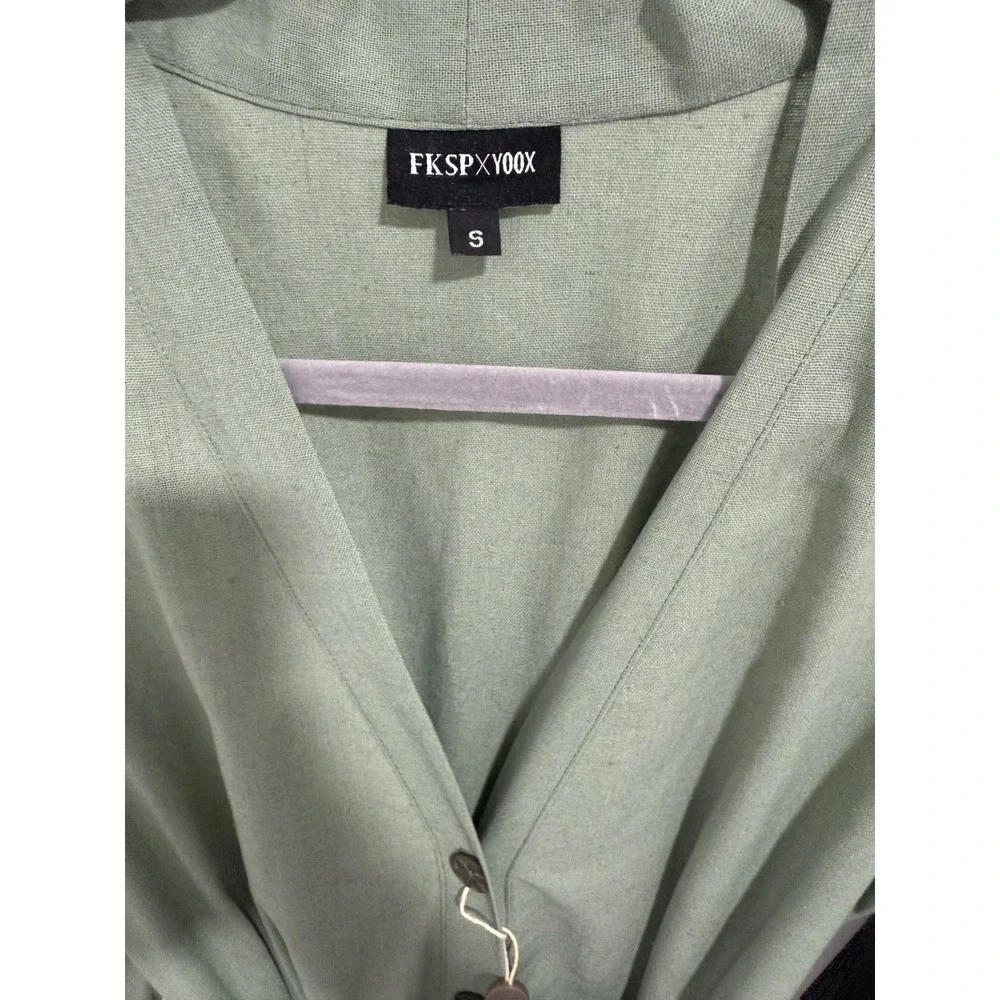 FKSP x‎ Yoox Mahogany Sage Green Maxi Dress S Linen Blend Belted Long Sleeve NWT
